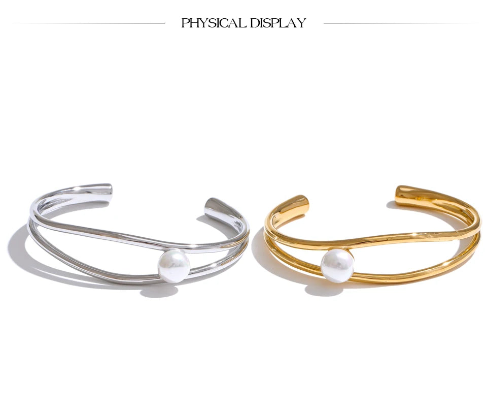 Pearl Geometric Bracelet — Gold-Plated Stainless Steel with Pearl · PS1718