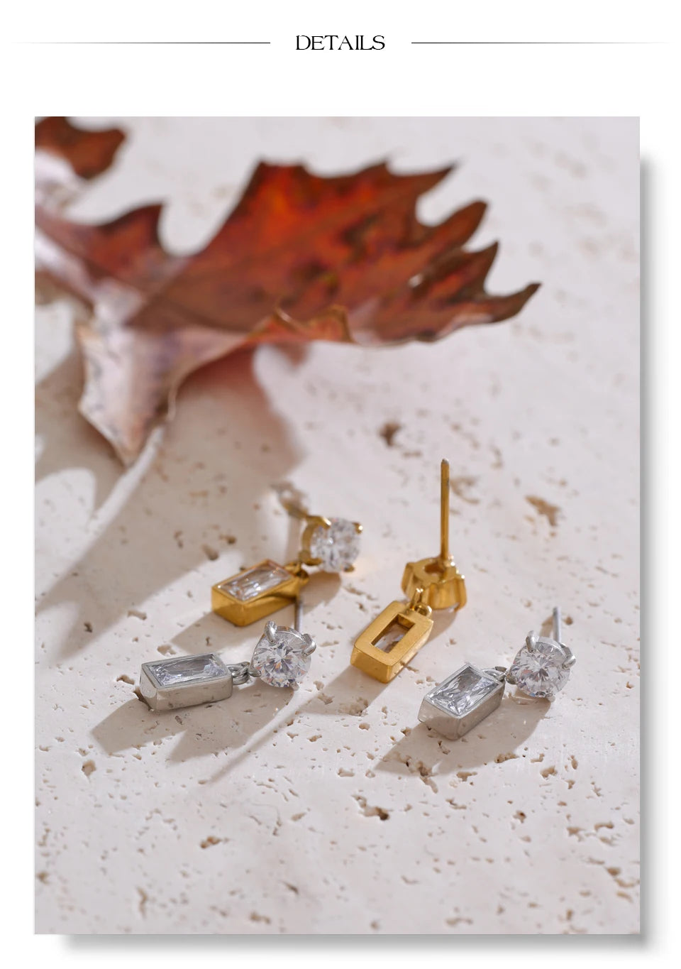 Cubic Zirconia Geometric Earrings — Gold-Plated Stainless Steel with Cubic Zirconia · PS1593