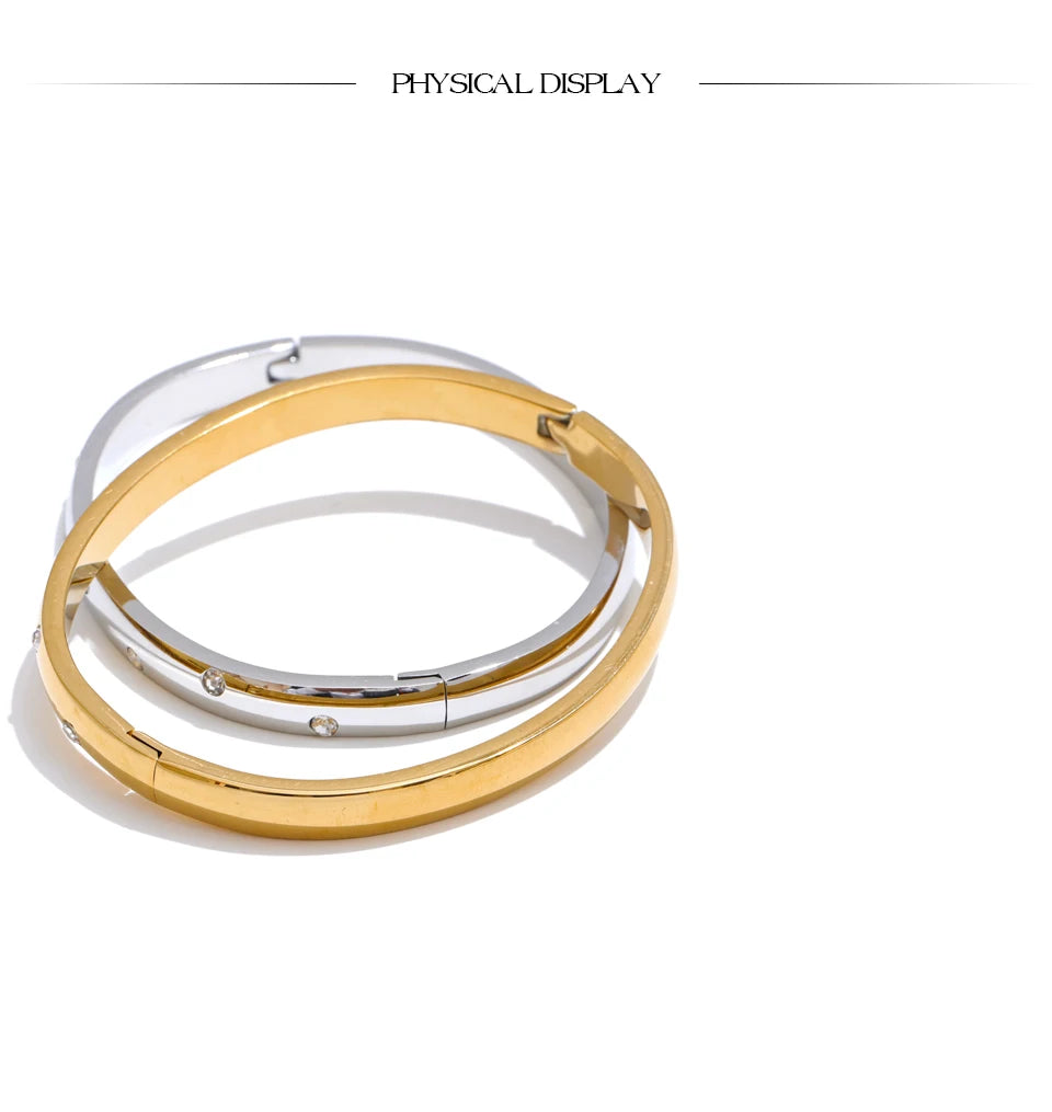 Cubic Zirconia Geometric Bracelet — Gold-Plated Stainless Steel with Cubic Zirconia · PS2150