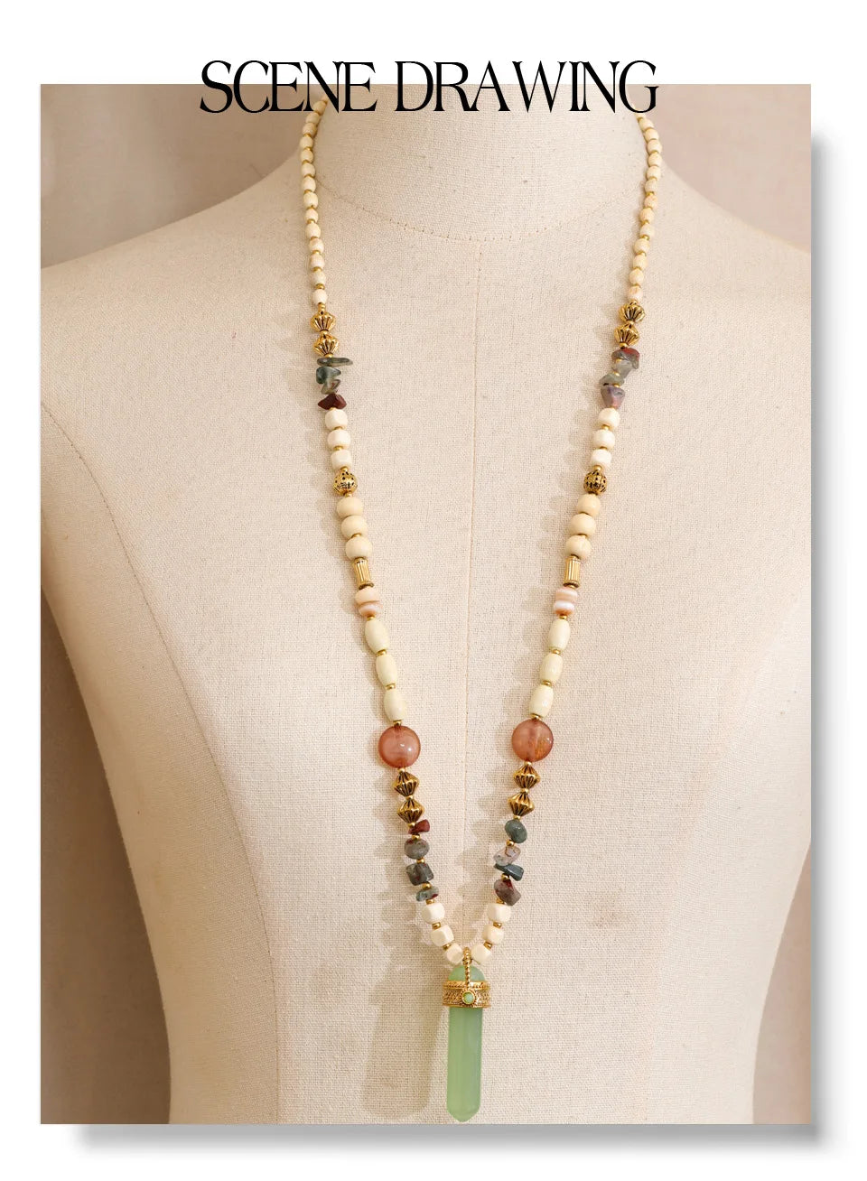 Resin acrylic natural stone necklace in gold-plated stainless steel with natural stone and resin.