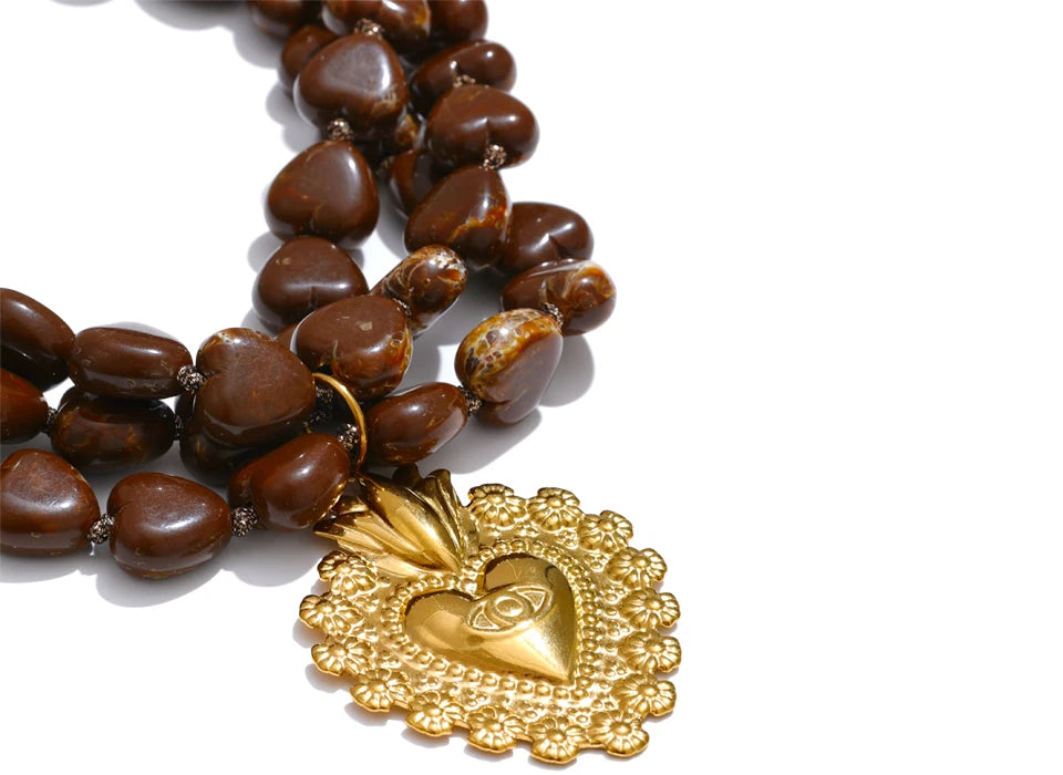 Acrylic Heart Beaded Necklace — Gold-Plated Stainless Steel with Acrylic · PS2237