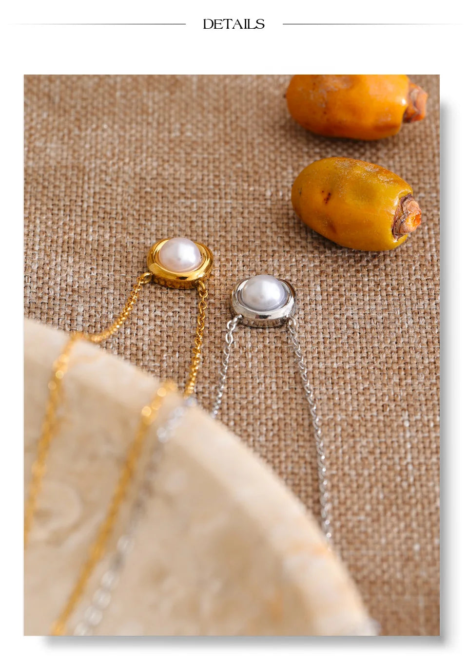 Pearl geometric necklace in gold-plated stainless steel with pearl.