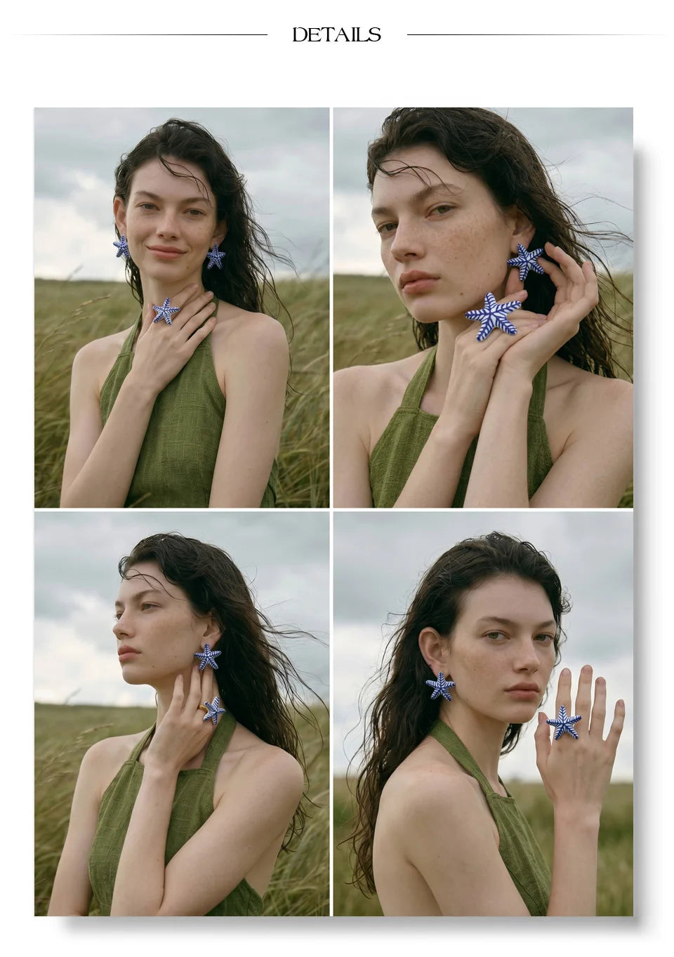 Blue star geometric earrings in gold-plated stainless steel.