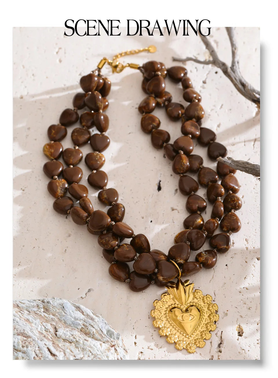 Acrylic Heart Beaded Necklace — Gold-Plated Stainless Steel with Acrylic · PS2237