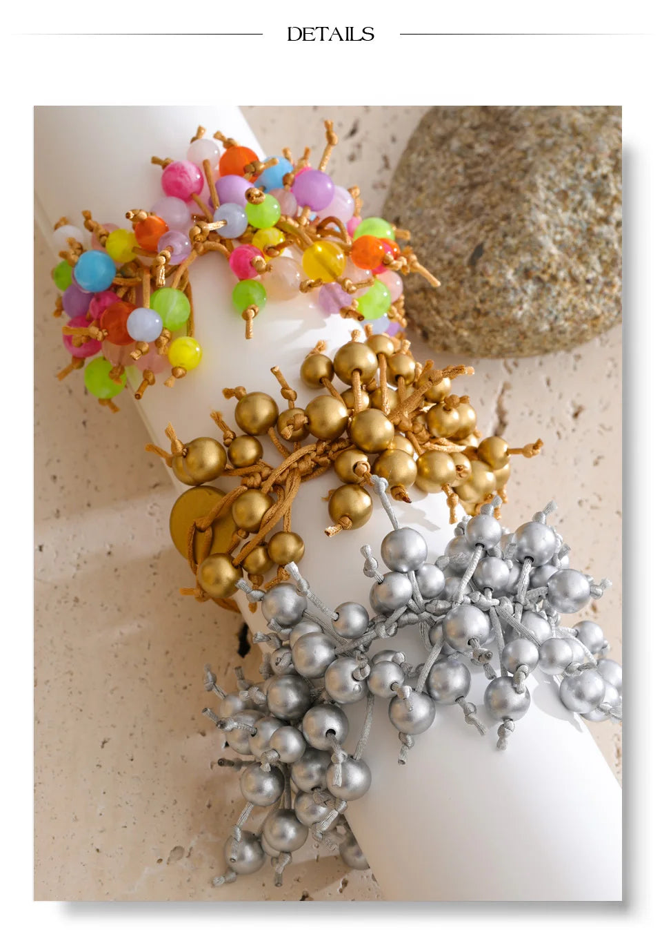 Resin beaded multi-color bracelet in resin.