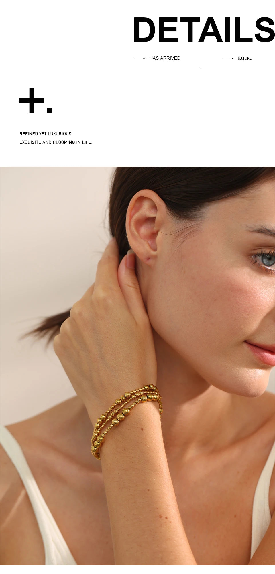 Beaded geometric bracelet in gold-plated stainless steel.