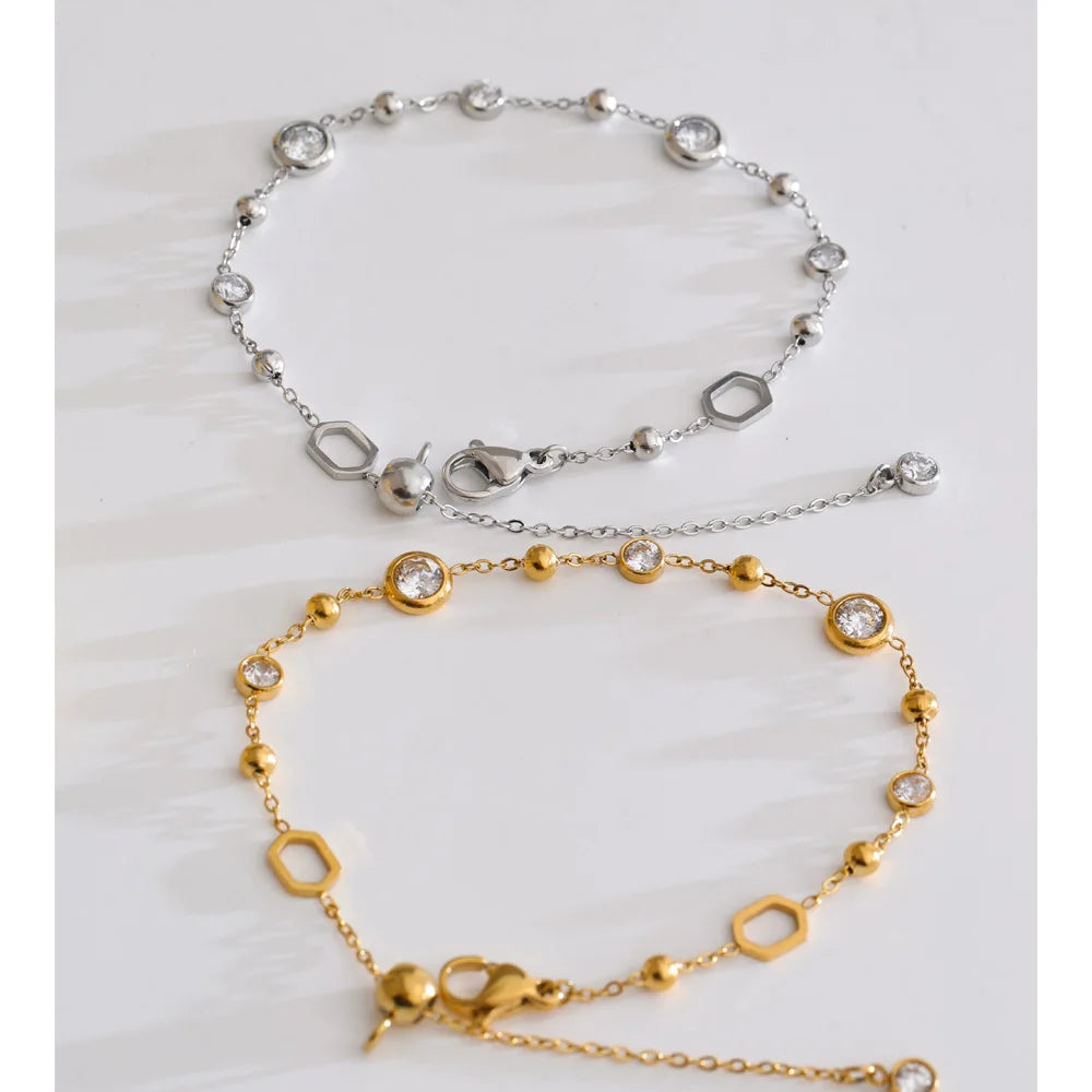 Cubic Zirconia Geometric Chain Bracelet — Gold-Plated Stainless Steel with Cubic Zirconia · PS1643