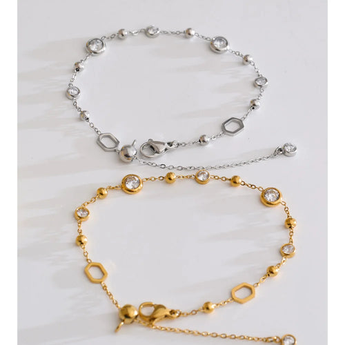 Cubic Zirconia Geometric Chain Bracelet — Gold-Plated Stainless Steel with Cubic Zirconia · PS1643
