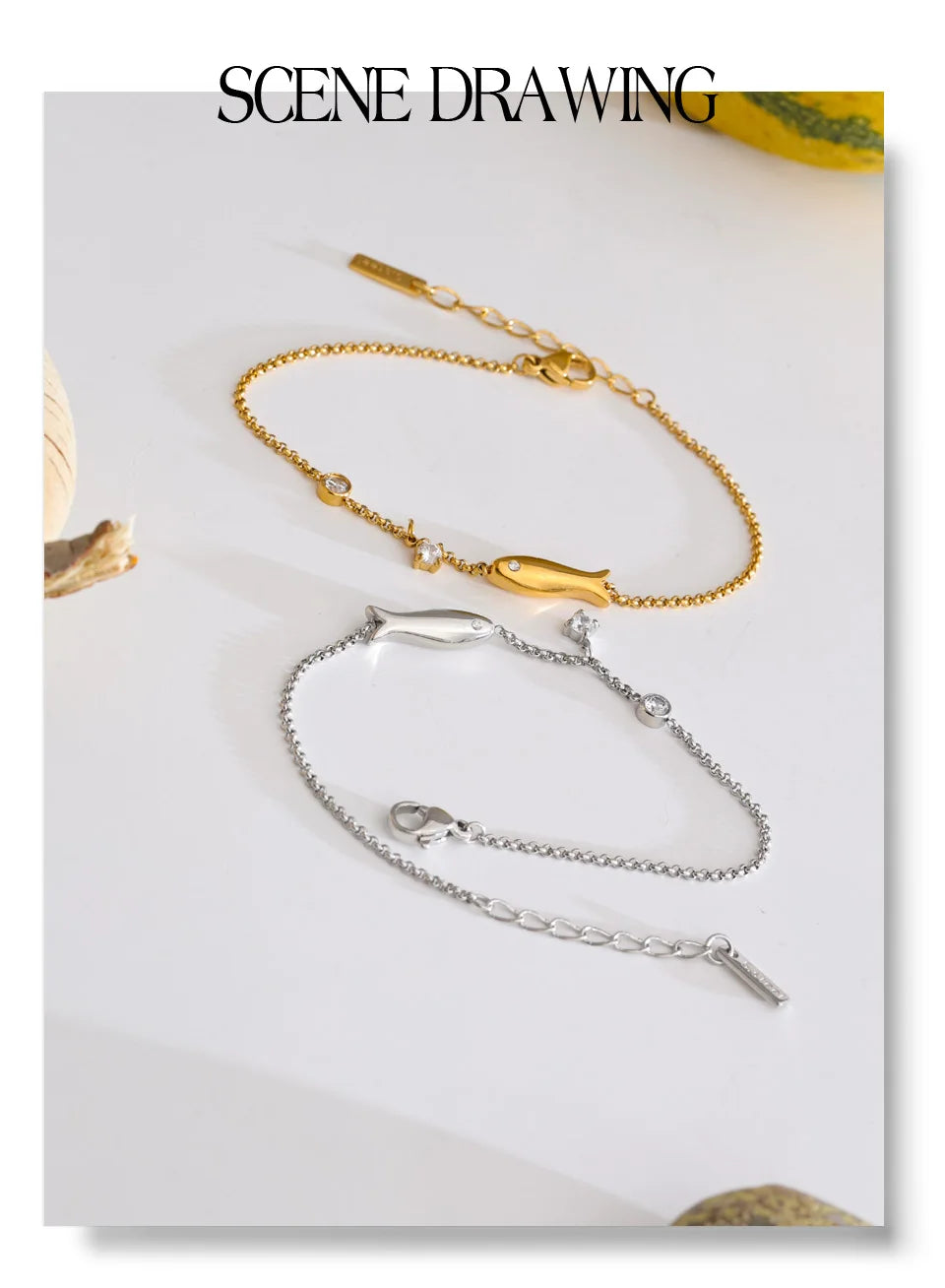 Cubic Zirconia Geometric Chain Bracelet — Gold-Plated Stainless Steel with Cubic Zirconia · PS1063