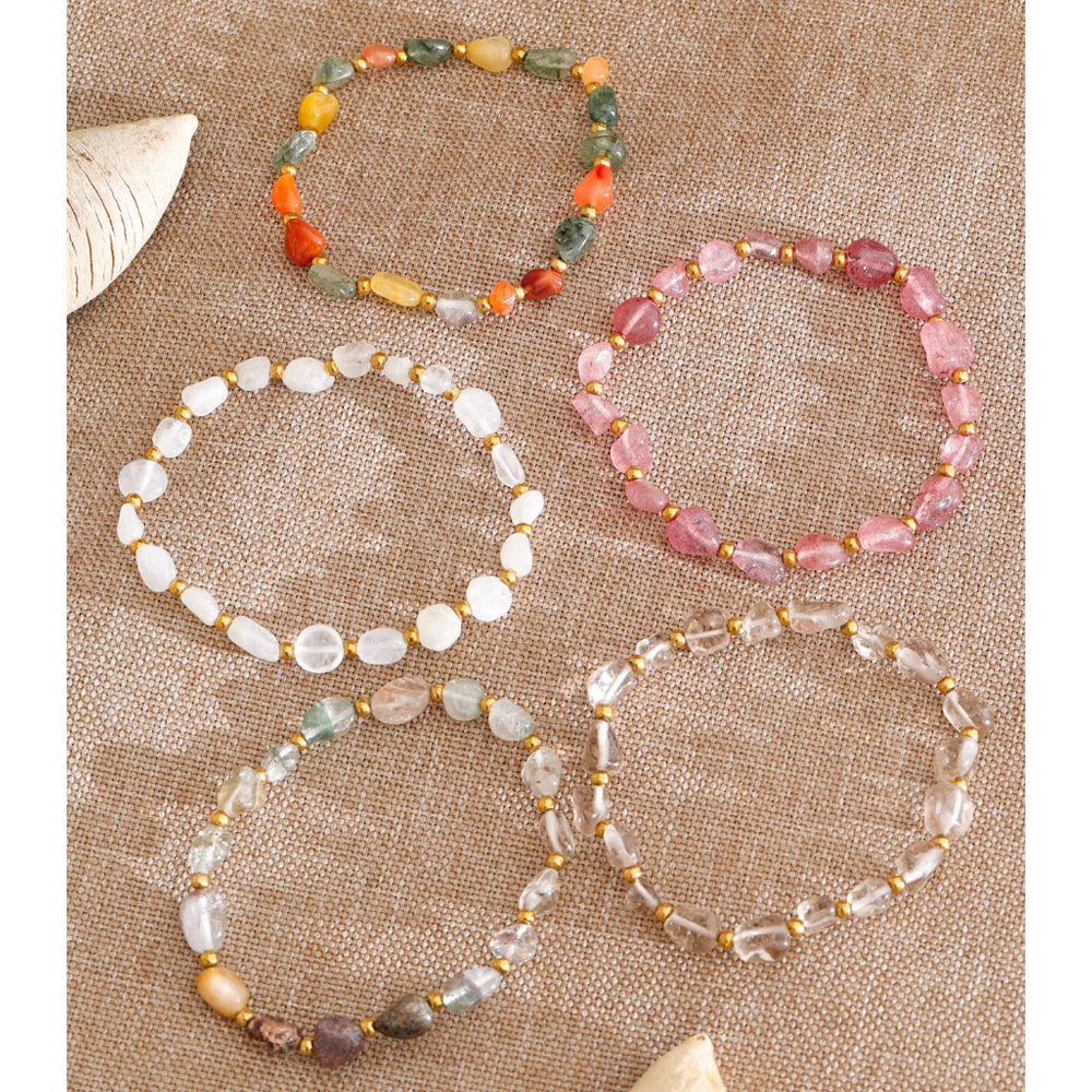 Natural Stone Beaded Geometric Bracelet — Gold-Plated Stainless Steel with Natural Stone · PS1019