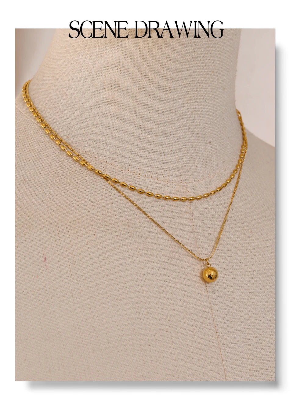 Geometric chain layered necklace in gold-plated stainless steel.