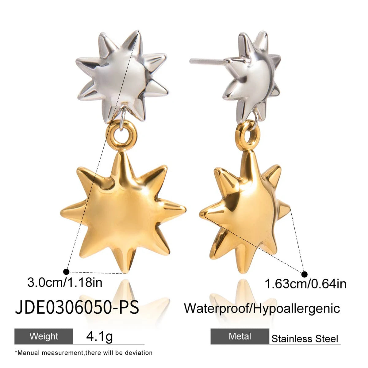 Two-Tone Sun Earrings — Stainless Steel · PS371