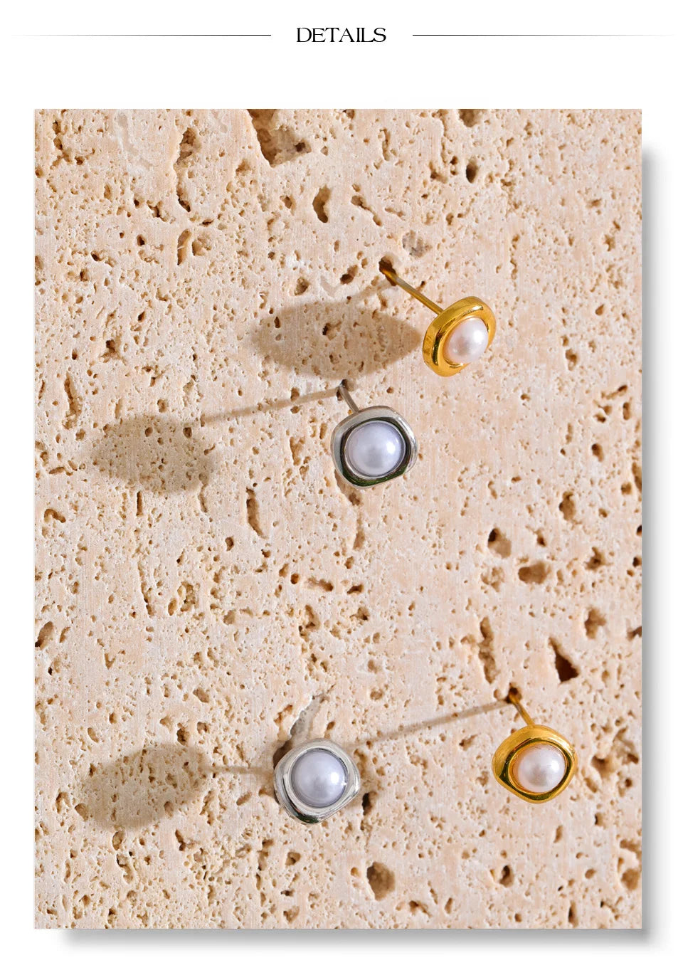 Pearl geometric earrings in gold-plated stainless steel with pearl.