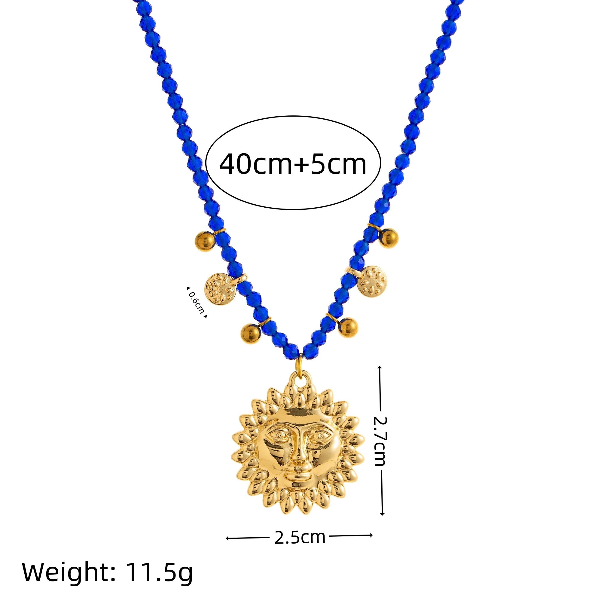 Vintage Sun Natural Stone Necklace Beaded Clavicle Chain Gold Coin Pendant Gold Plated Color Preserving
