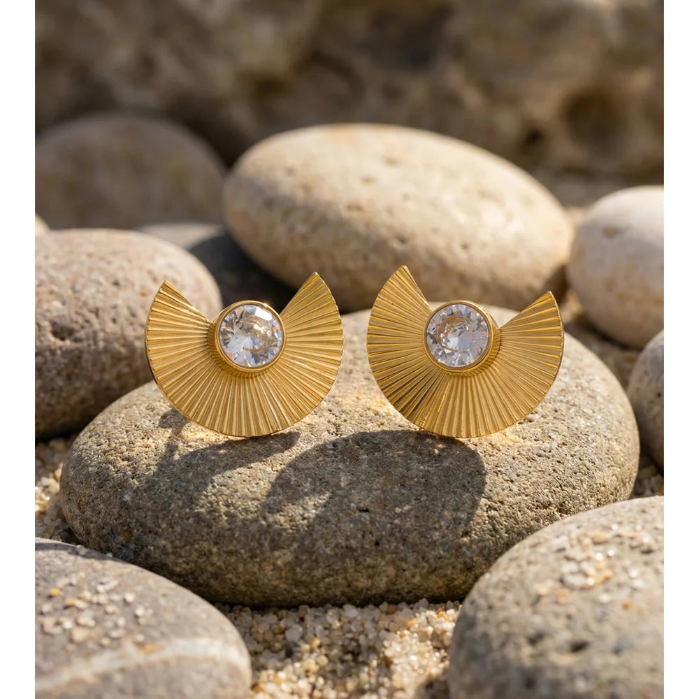 Cubic Zirconia Geometric Earrings — Gold-Plated Stainless Steel with Cubic Zirconia · PS1101