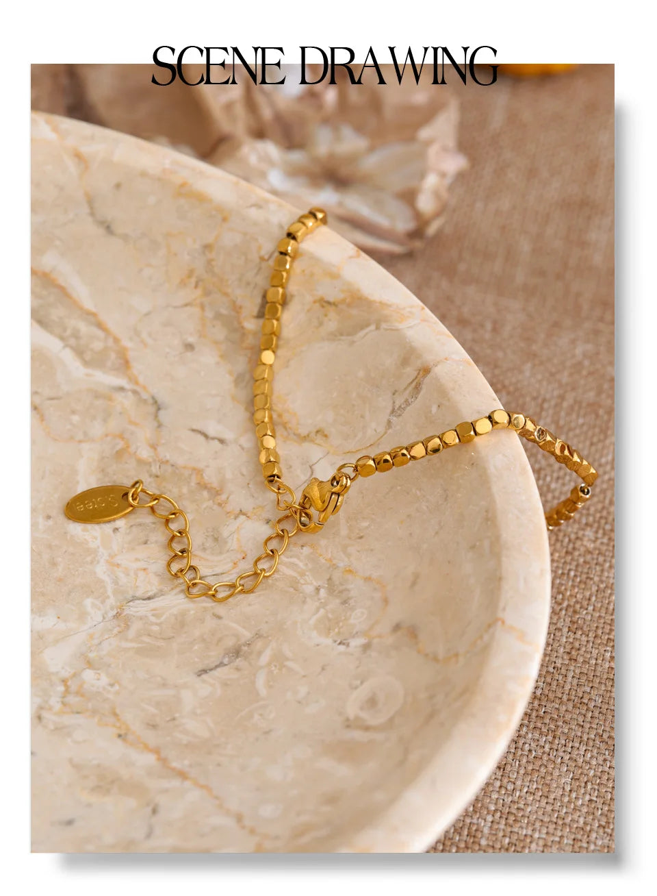 Beaded Geometric Chain Bracelet — Gold-Plated Stainless Steel · PS1030