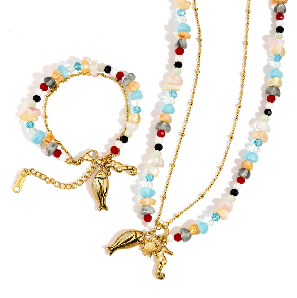 Color Bead Fish Necklace — Stainless Steel · PS164