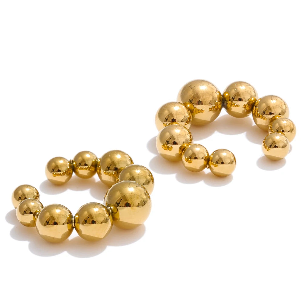 Beaded Geometric Earrings — Gold-Plated 316L Stainless Steel · PS2155