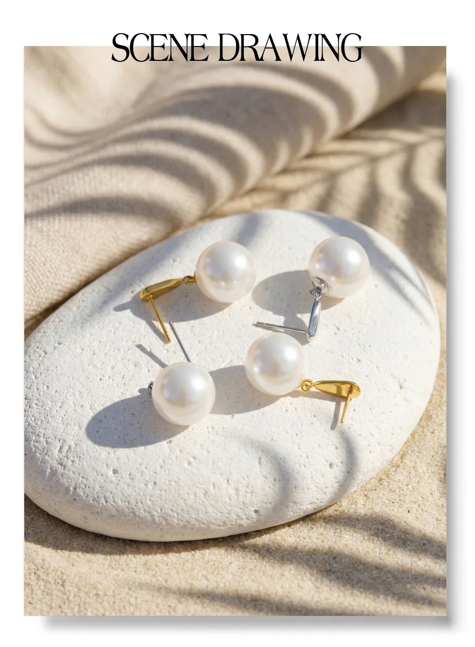 Pearl geometric earrings in gold-plated stainless steel with pearl.