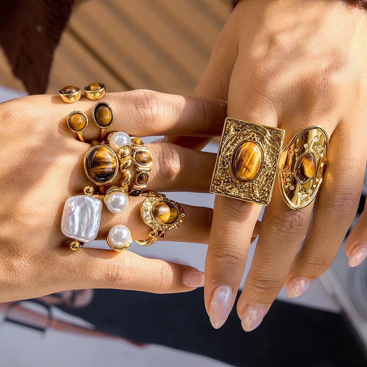 Tiger Eye Stone Ring — Stainless Steel · PS350