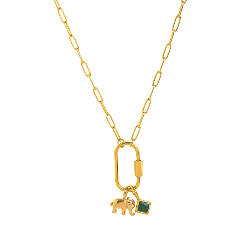 Stainless steel zircon constellation elephant necklace DIY pendant vacuum plated 18K gold jewelry in the furnace