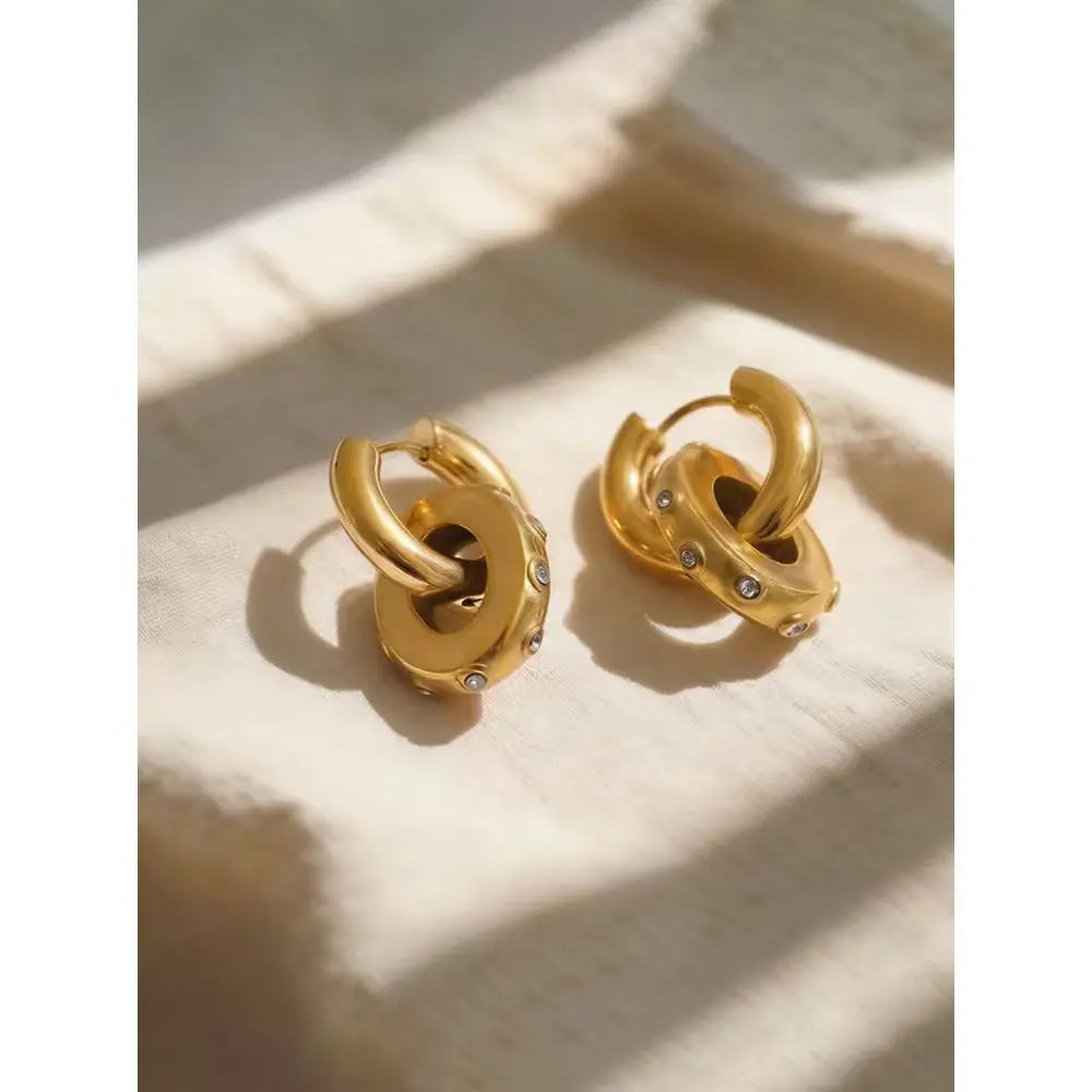 Cubic Zirconia Geometric Earrings — Gold-Plated Stainless Steel with Cubic Zirconia · PS1201