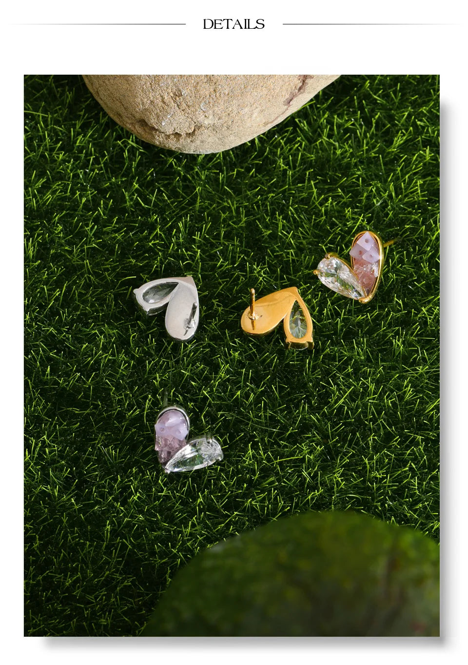 Cubic zirconia resin heart earrings in gold-plated stainless steel with cubic zirconia and resin.