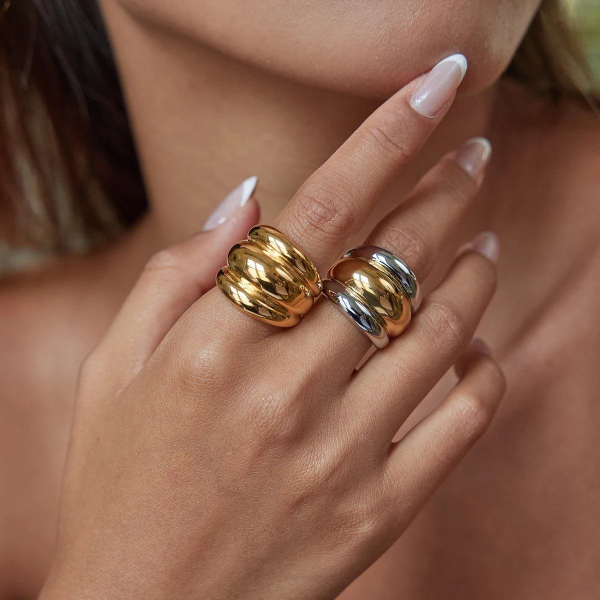 Two-Tone Dome Ring Stack — Stainless Steel · PS261