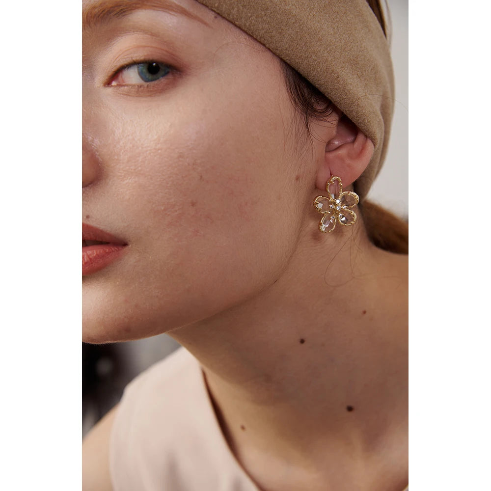 Cubic Zirconia Flower Geometric Earrings — 14K Gold-Plated Copper with Cubic Zirconia · PC21