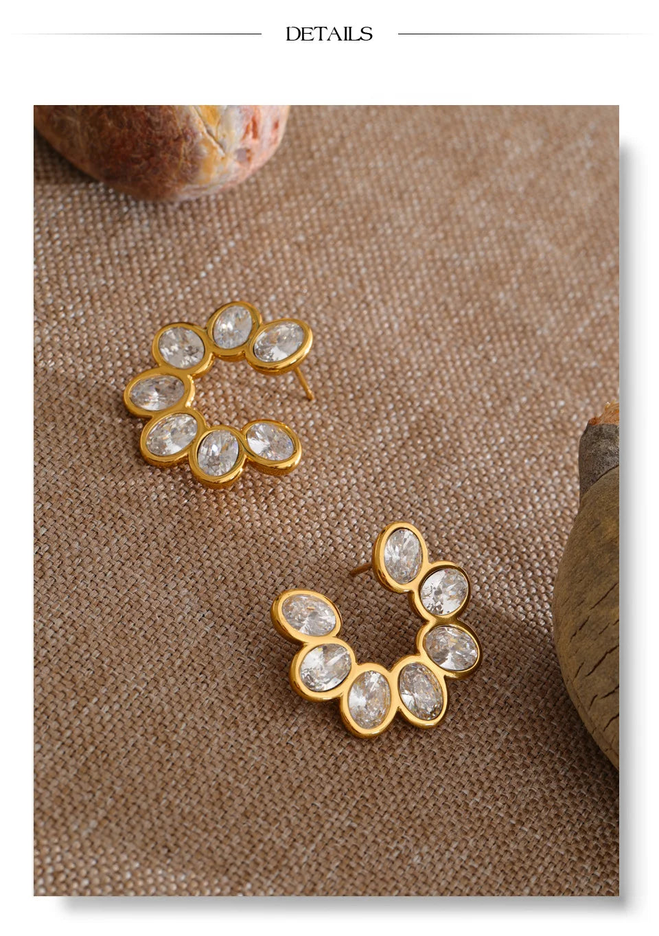 Cubic Zirconia Geometric Earrings — Gold-Plated Stainless Steel with Cubic Zirconia · PS1210