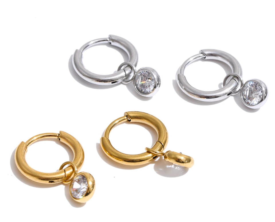 Cubic Zirconia Geometric Earrings — Gold-Plated Stainless Steel with Cubic Zirconia · PS1301