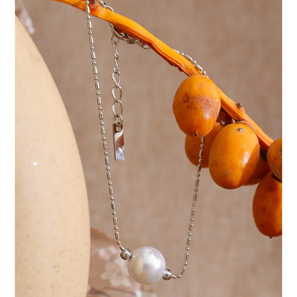 Pearl Geometric Chain Bracelet — Gold-Plated Stainless Steel with Pearl · PS1048