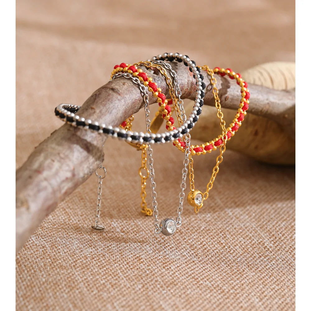 Black Cubic Zirconia Chain Bracelet — Gold-Plated Stainless Steel with Cubic Zirconia · PS1006