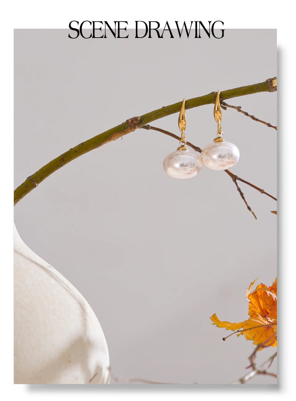 Pearl geometric earrings in gold-plated stainless steel with pearl.