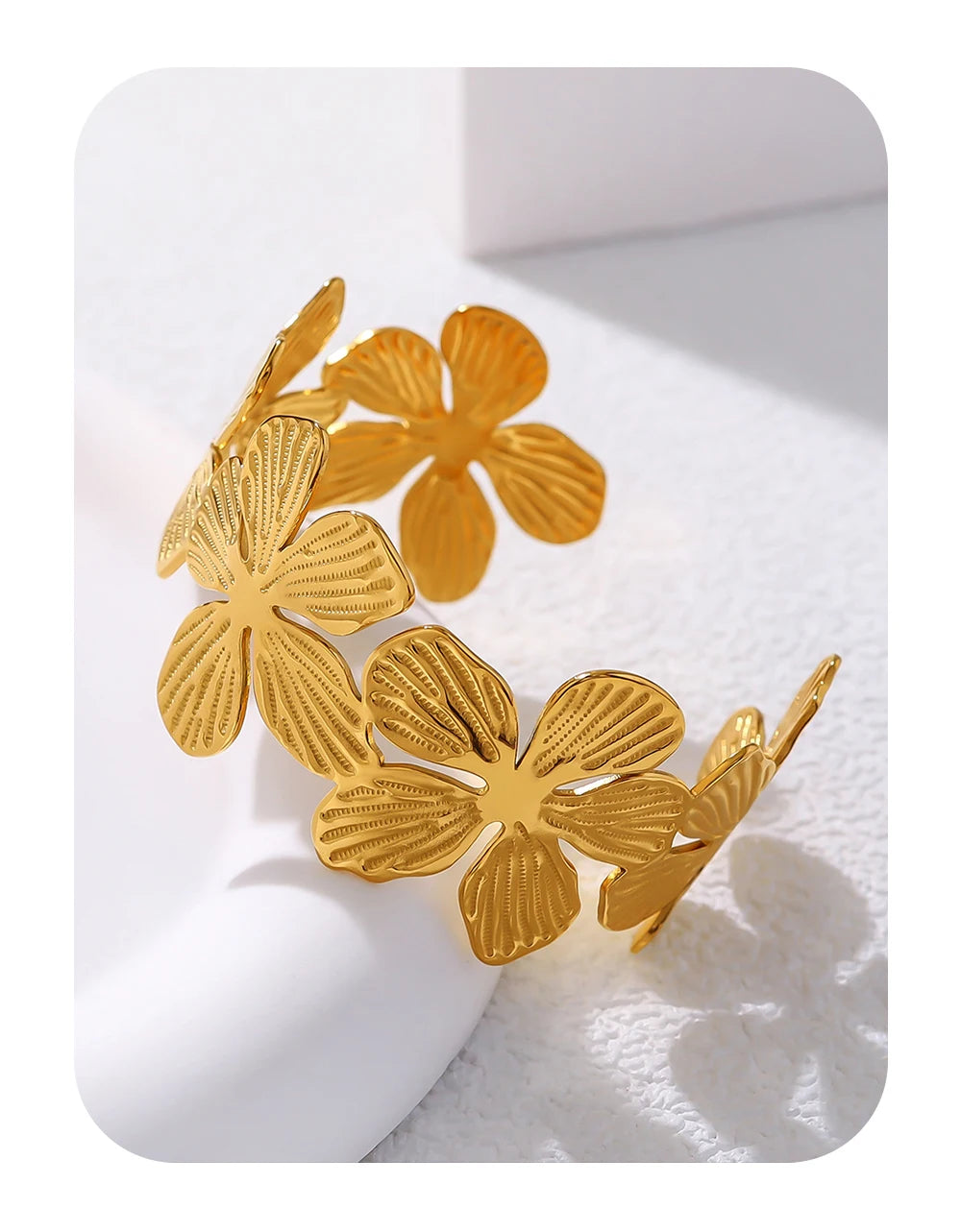 Floral Cuff Bracelet — 316L Stainless Steel · PS452