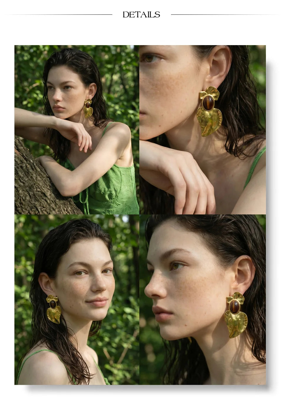 Natural stone heart geometric earrings in gold-plated stainless steel with natural stone.