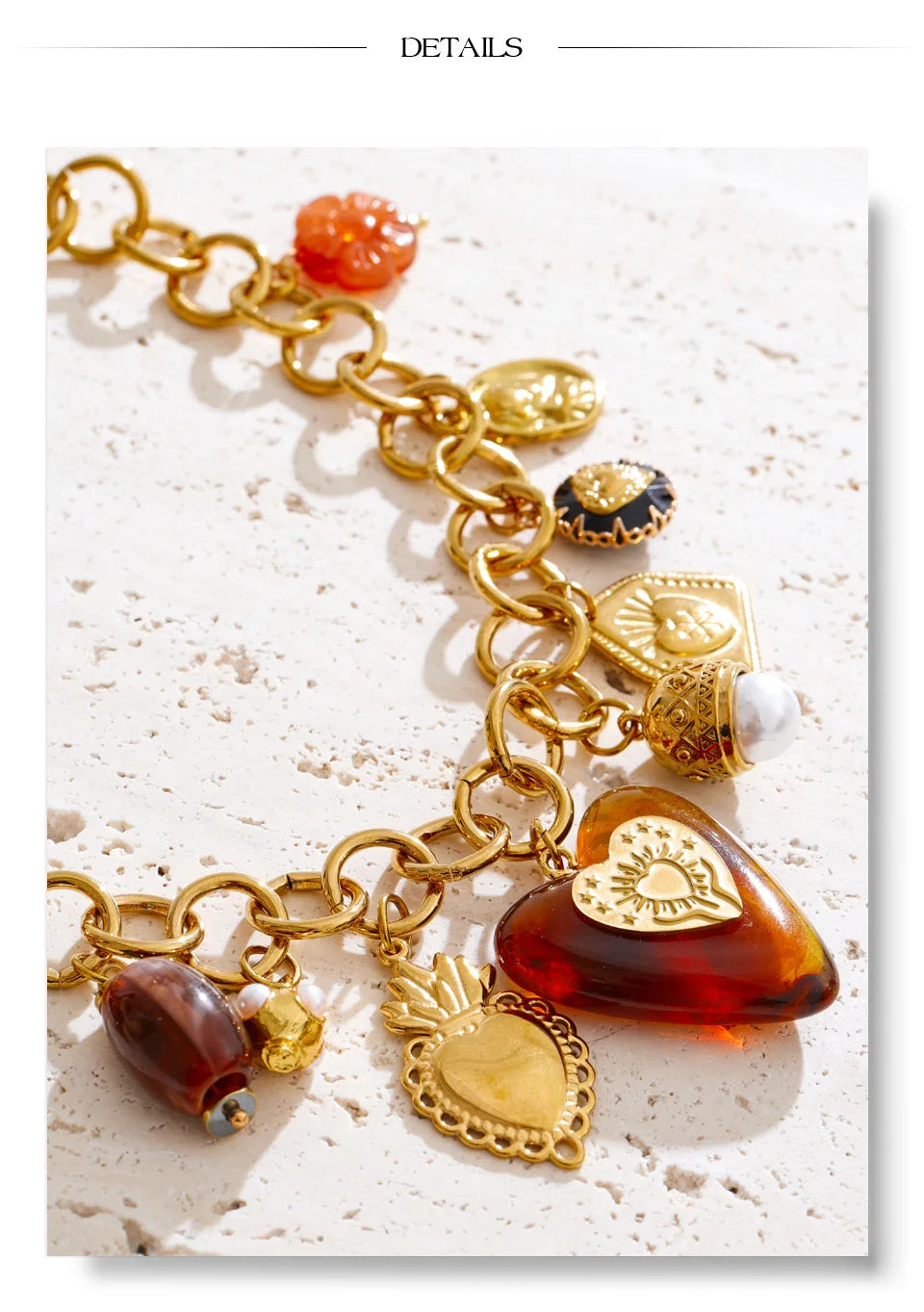 Acrylic Heart Flower Necklace — Gold-Plated Stainless Steel with Acrylic · PS1847