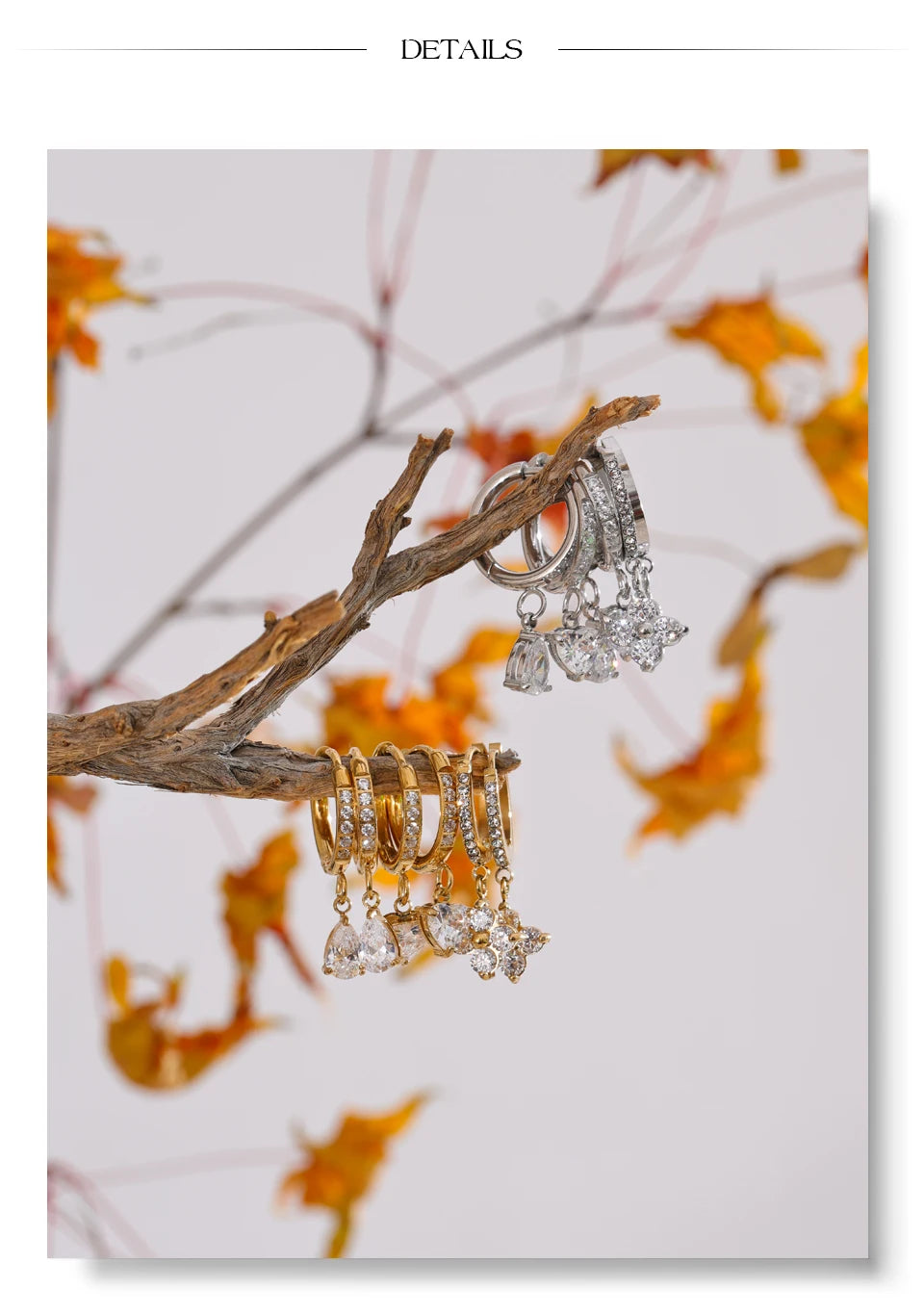 Cubic zirconia heart flower earrings in gold-plated stainless steel with cubic zirconia.