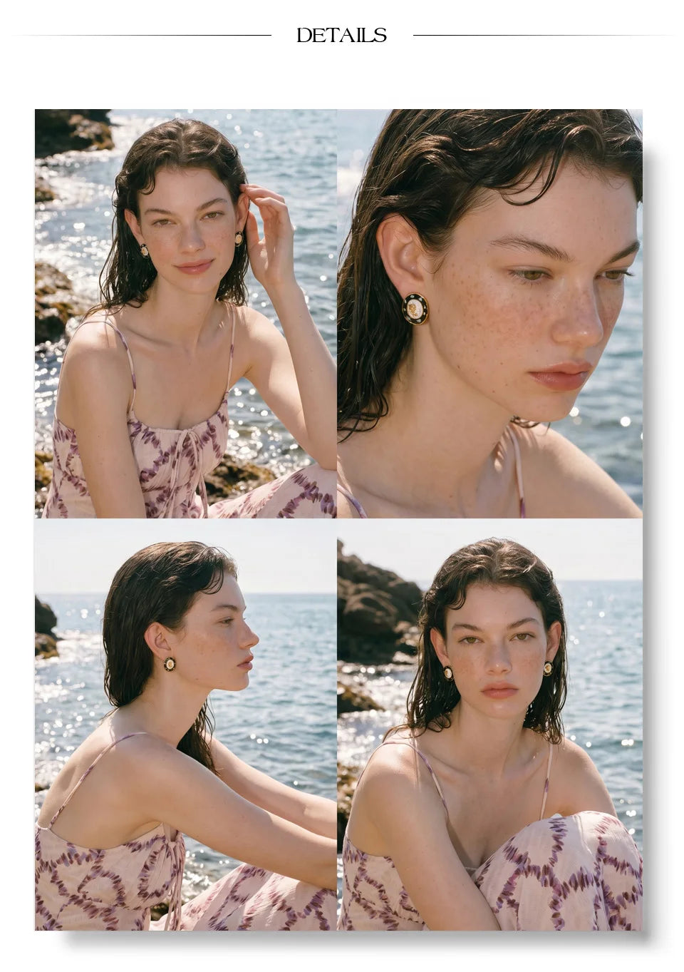 Cubic Zirconia Enamel Flower Earrings — Gold-Plated Stainless Steel with Cubic Zirconia and Enamel · PS1298