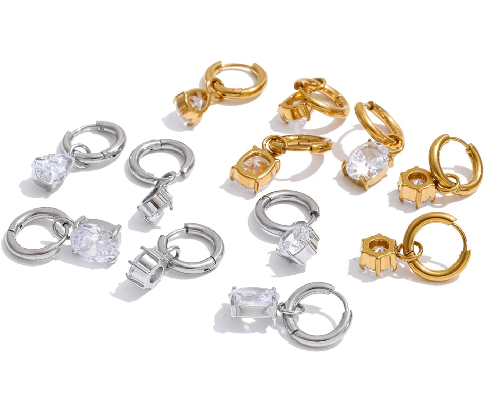 Cubic Zirconia Geometric Earrings — Gold-Plated Stainless Steel with Cubic Zirconia · PS1881