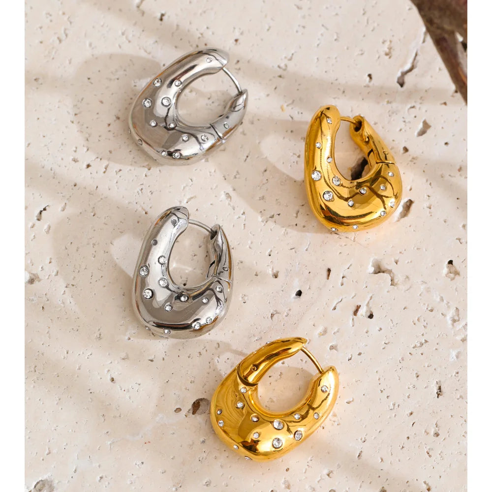 Cubic Zirconia Geometric Earrings — Gold-Plated Stainless Steel with Cubic Zirconia · PS1492