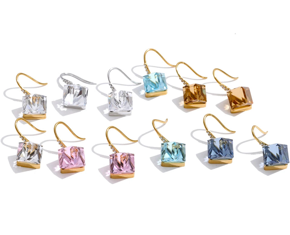Crystal Geometric Earrings — Gold-Plated Stainless Steel with Crystal · PS1716