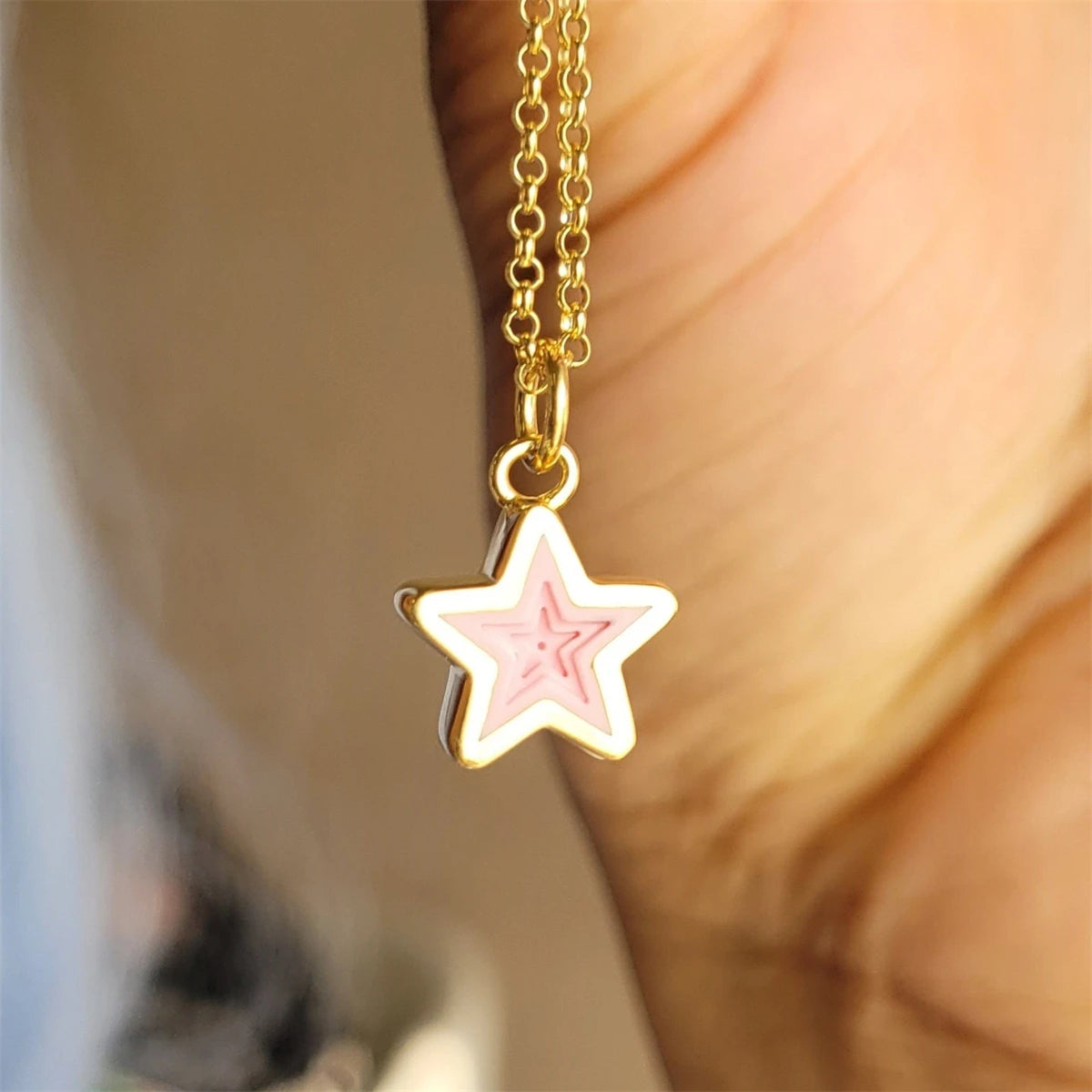 Love Star Stainless Steel Geometric Necklace Vacuum Gold Plated 18k Color Preserving