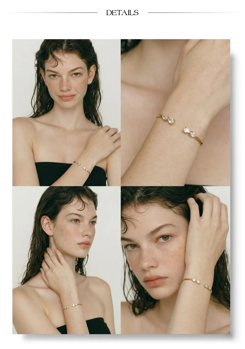 Cubic Zirconia Geometric Bracelet — Gold-Plated Stainless Steel with Cubic Zirconia · PS1316
