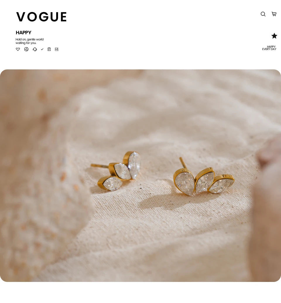 Cubic Zirconia Geometric Earrings — Gold-Plated Stainless Steel with Cubic Zirconia · PS1869