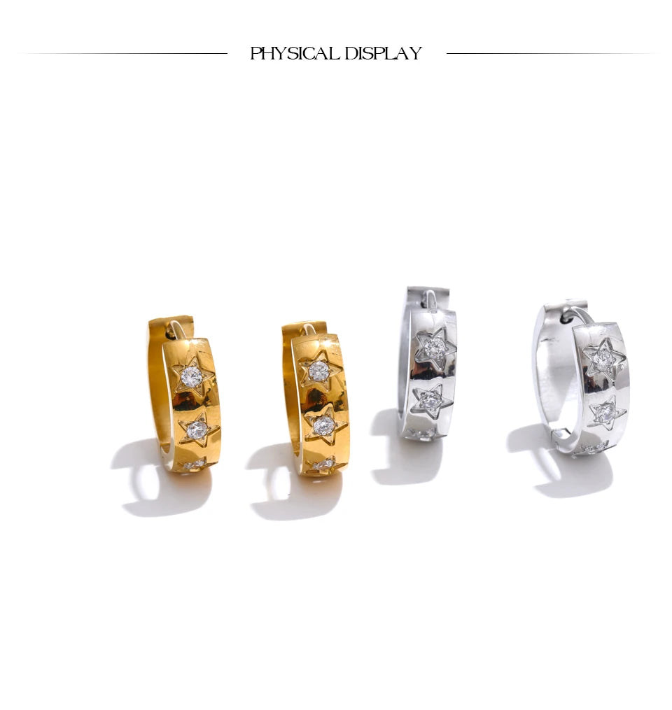 Cubic Zirconia Star Geometric Earrings — Gold-Plated Stainless Steel with Cubic Zirconia · PS1985