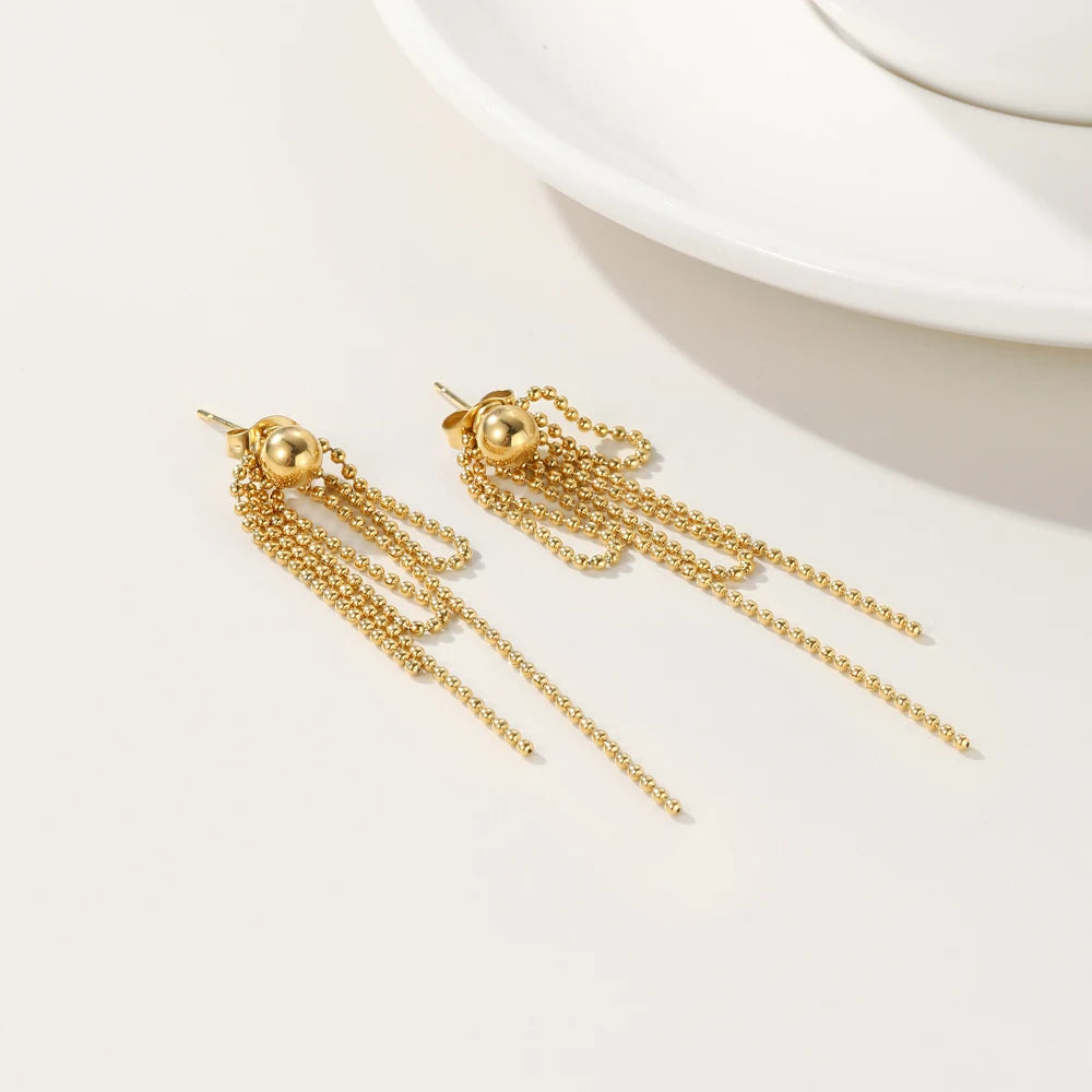 Stud Drop Tassel Earrings Metal Texture — 316L Stainless Steel · PS433