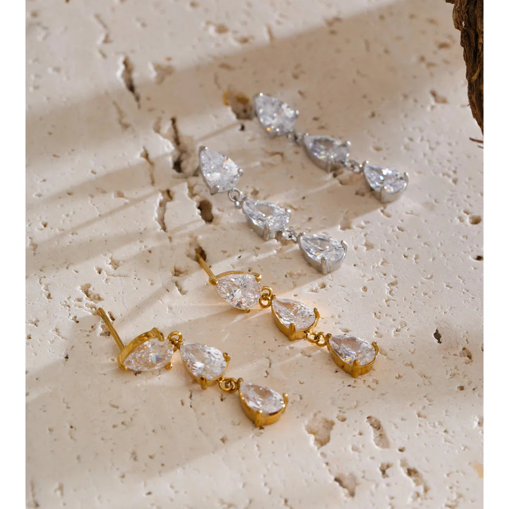 Cubic Zirconia Geometric Earrings — Gold-Plated Stainless Steel with Cubic Zirconia · PS1410
