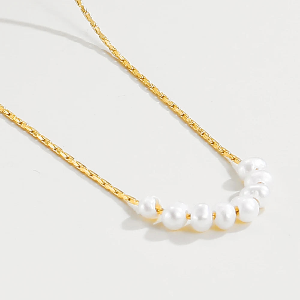 Chain Natural Pearl Pendant Chain Necklace — 316L Stainless Steel · PS470