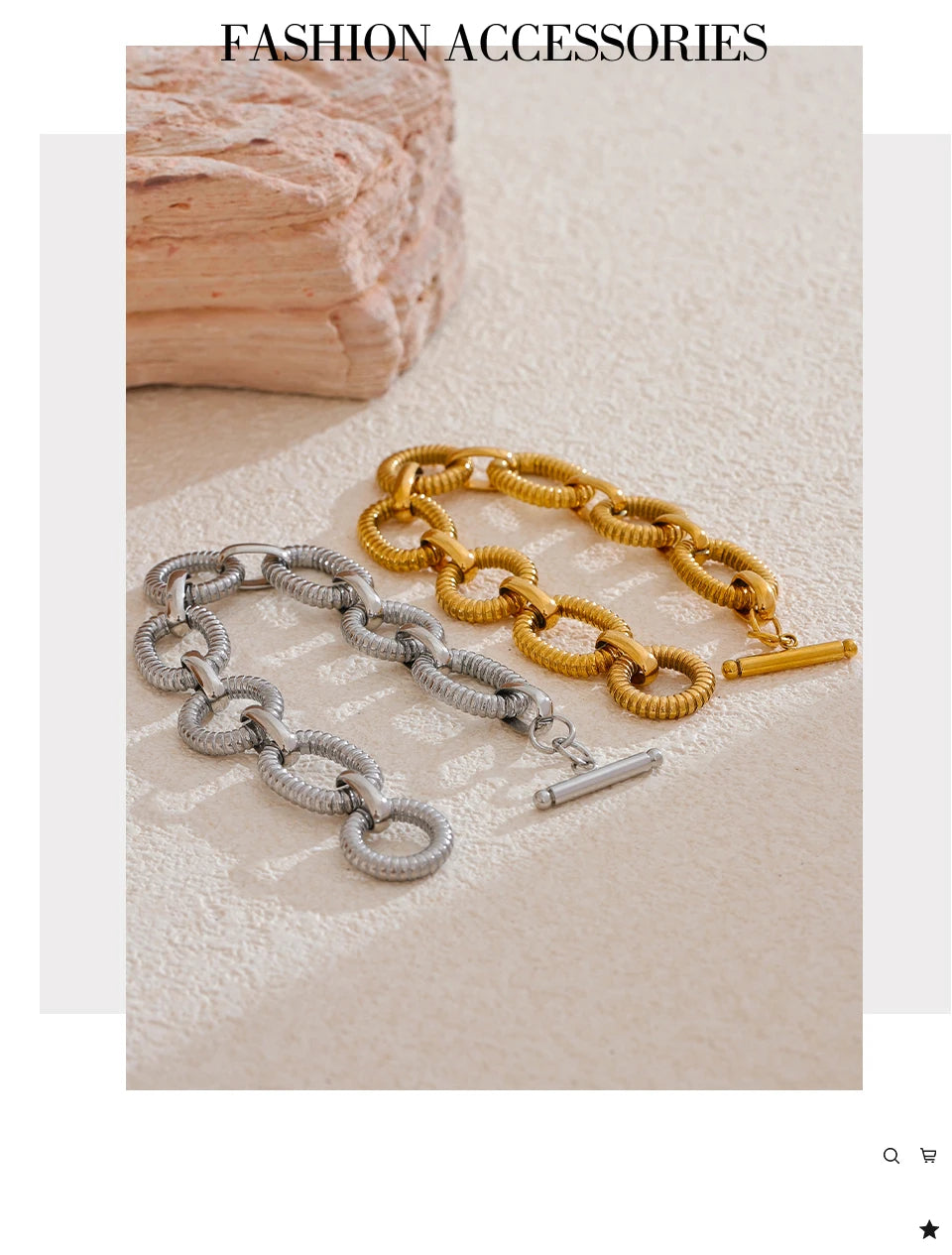 Hammered geometric chain necklace in gold-plated 316L stainless steel.